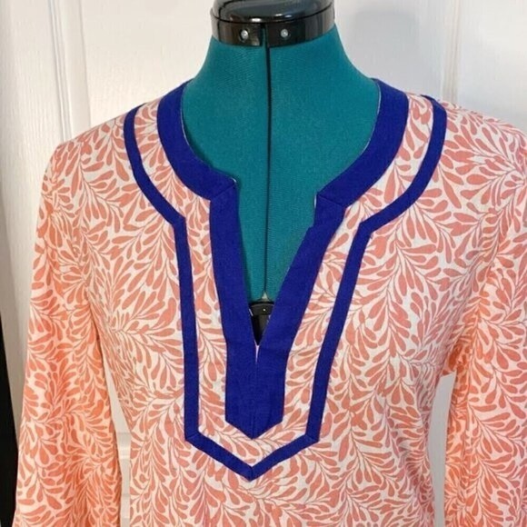 J. Crew V Neck Cotton Tunic Print Casual Long Sleeve Lightweight Summer Blouse - Picture 9 of 12